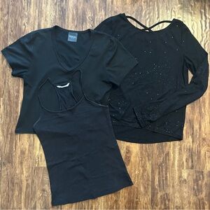 3black tops Olivia Rae vneck tshirt H&M sparklyglitter longsleeve Bluenotes tank